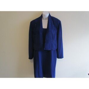 Vintage Rimini Dress Set M Royal Blue Beaded Jacket Sheath Formal Cocktail 2Pc